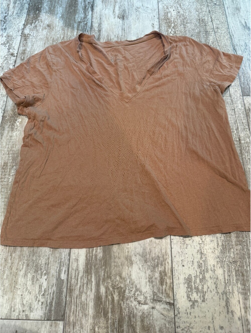 A New Day Womens L Brown V Neck T Shirt Minimalist Basic
